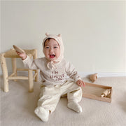 Baby suit Korean version spring new baby alphabet striped T-shirt patch casual pants baby two-piece suit