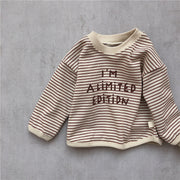 Baby suit Korean version spring new baby alphabet striped T-shirt patch casual pants baby two-piece suit