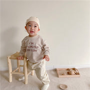 Baby suit Korean version spring new baby alphabet striped T-shirt patch casual pants baby two-piece suit