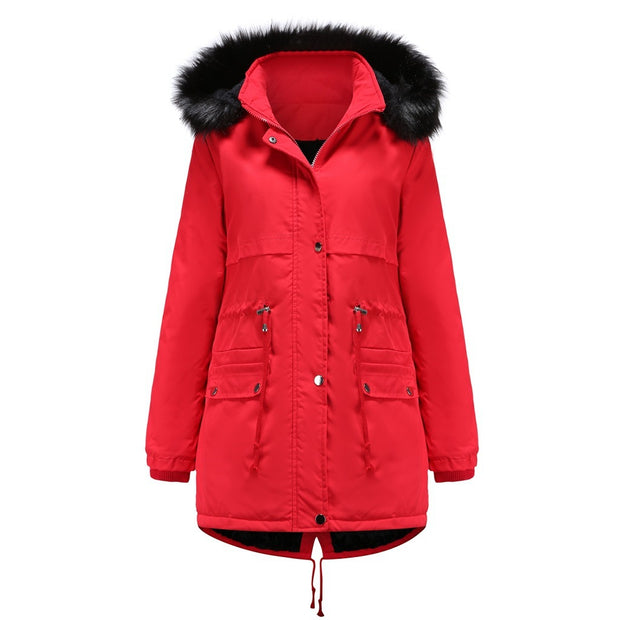 Autumn And Winter Women's Clothing Large Fur Collar Cotton Coat Women's Fleece-lined Thickened Detachable Hat Warm Coat