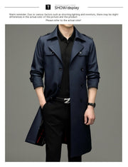 Double Breasted Men's Long Trench Coat Business Casual Lengthened