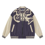 Color Contrast Patchwork Paste Cloth Embroidery Butterfly Pattern Jacket Coat