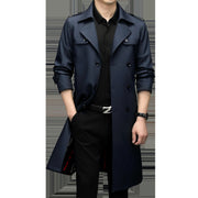 Double Breasted Men's Long Trench Coat Business Casual Lengthened