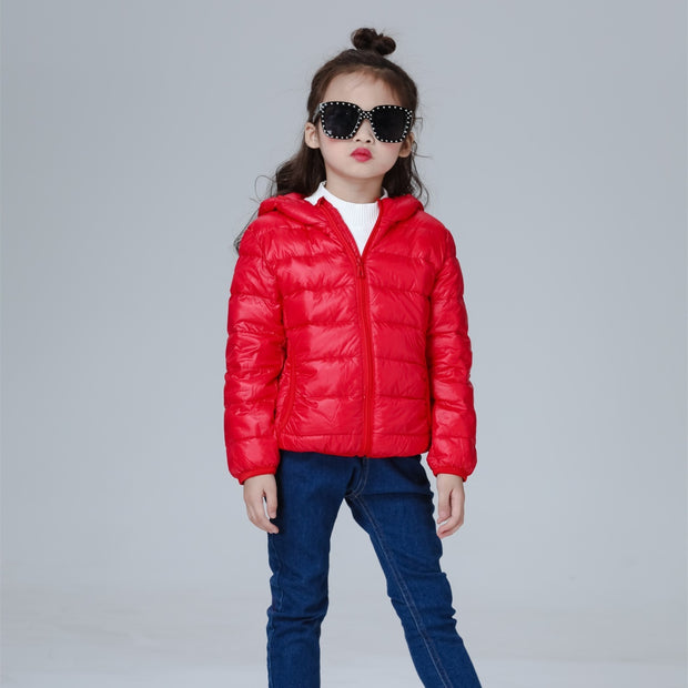 Crescent Pocket Boys And Girls Hooded Lightweight Warm Down Jacket