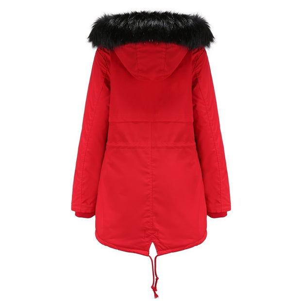 Autumn And Winter Women's Clothing Large Fur Collar Cotton Coat Women's Fleece-lined Thickened Detachable Hat Warm Coat