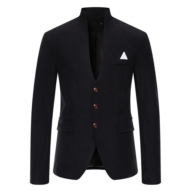 Men's Color Stitching Stand-collar Casual Slim Fit Suit