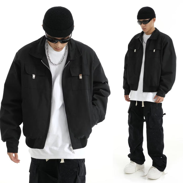 Men's Loose Lapels Zipper Short Work Clothes Coat