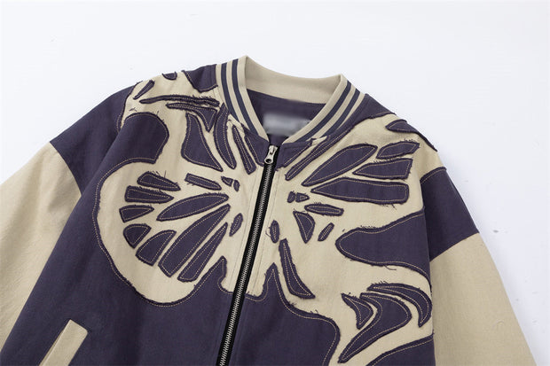 Color Contrast Patchwork Paste Cloth Embroidery Butterfly Pattern Jacket Coat